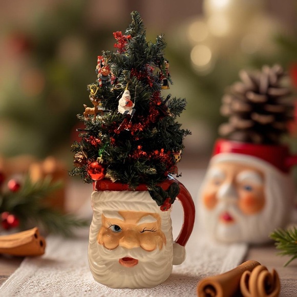 Santa Claus Winking Mug Centerpiece New Large Height  7” Across 5” Vase only - Picture 5 of 16